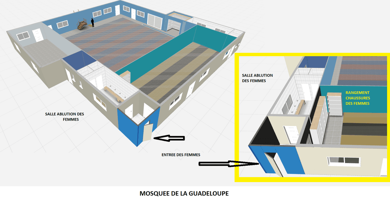 Plan de l'entrée et salle d'ablution femmes