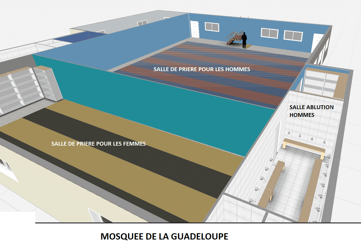 Plan des salles de prière et salle d'ablution hommes